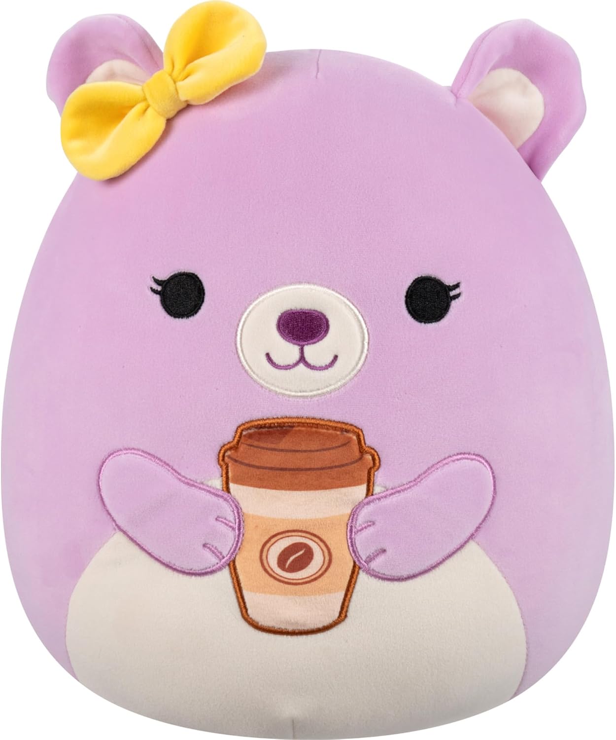 Squishmallows Original 12in Faine the Pink Bear with Bow Holding Coffee – Official Jazwares Plush (Medium-Sized)