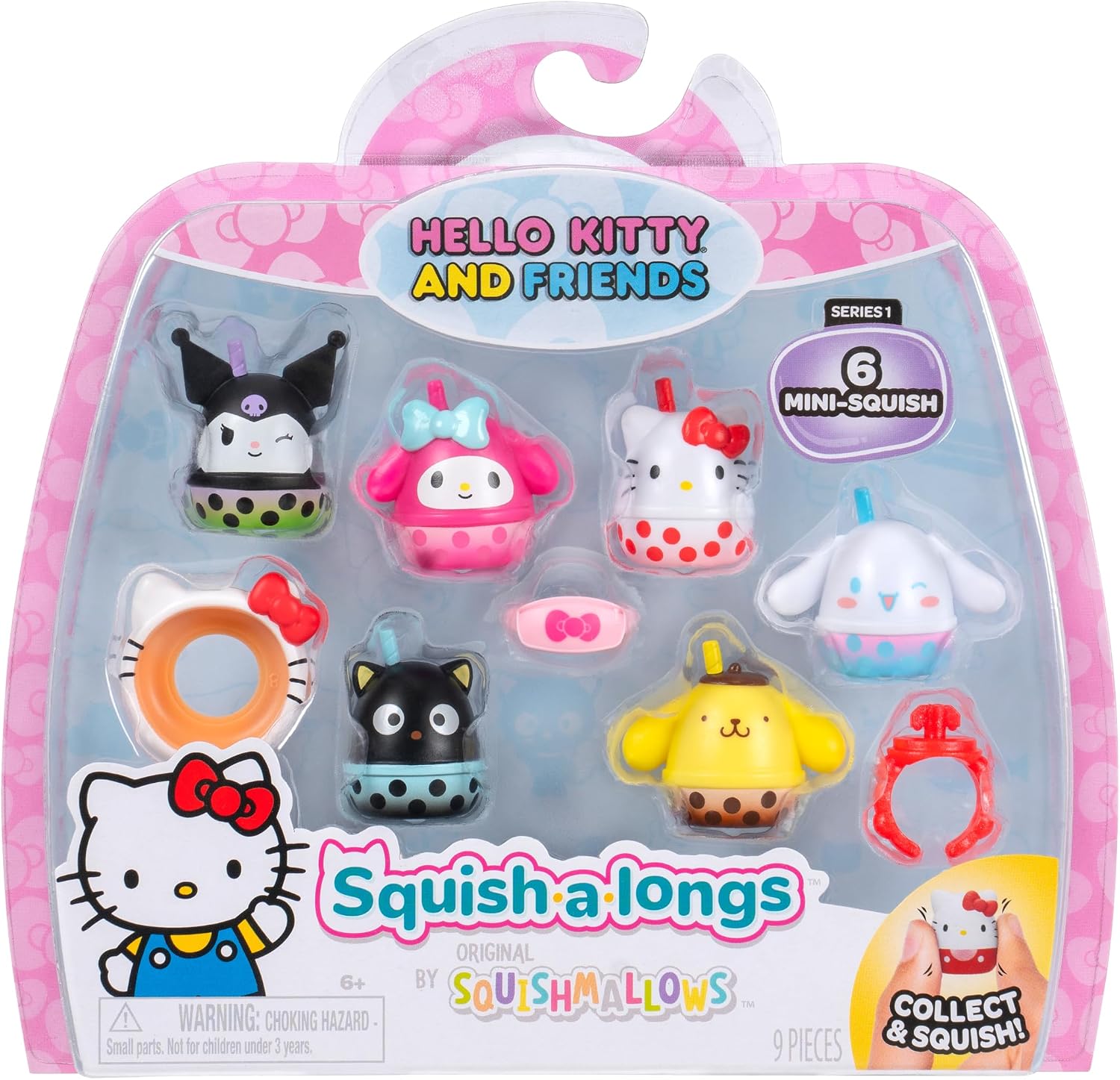 Squish-a-longs Hello Kitty and Friends Boba Mini-Squish + Accessory 6-Pack