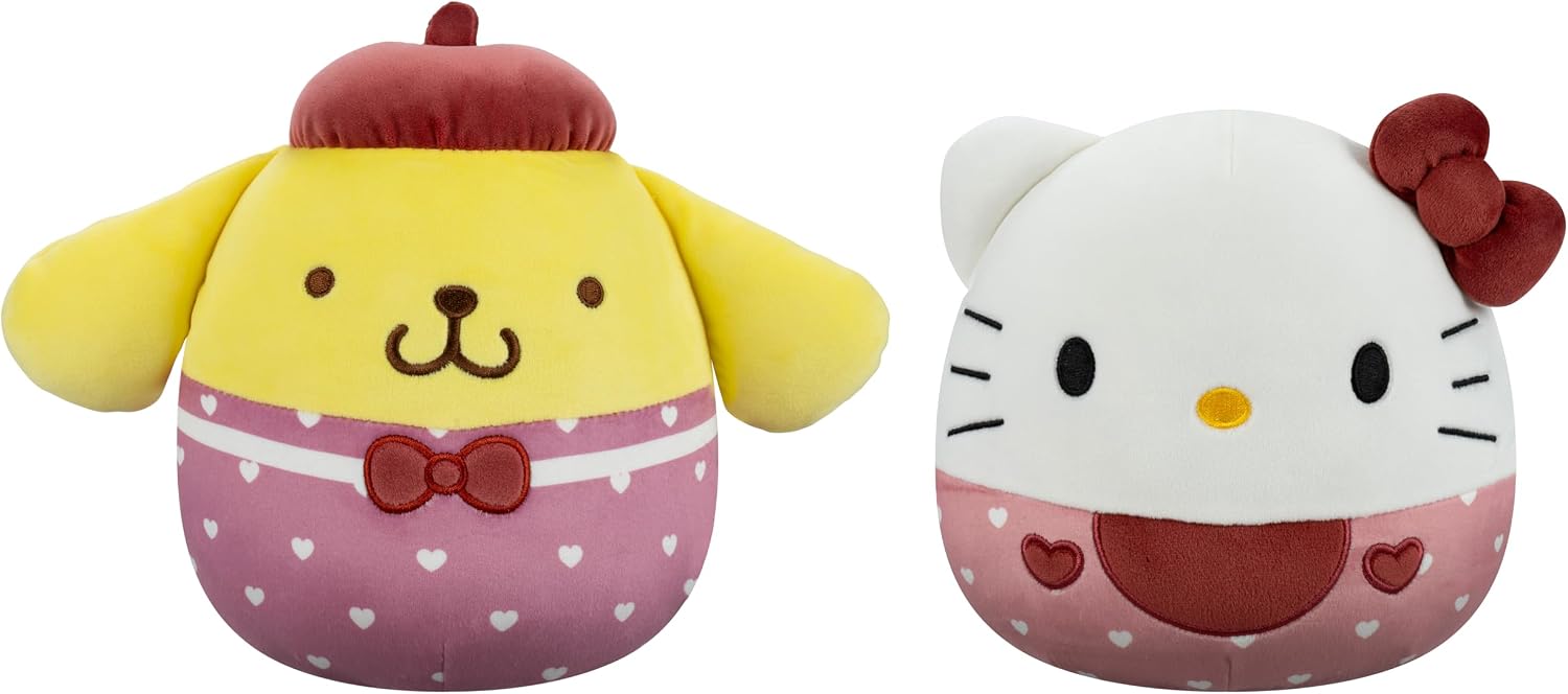 Squishmallows Original Sanrio 8in Hello Kitty + 8in Pompompurin – Official Jazwares Valentine Plush 2-Pack Hello Kitty and Pompompurin