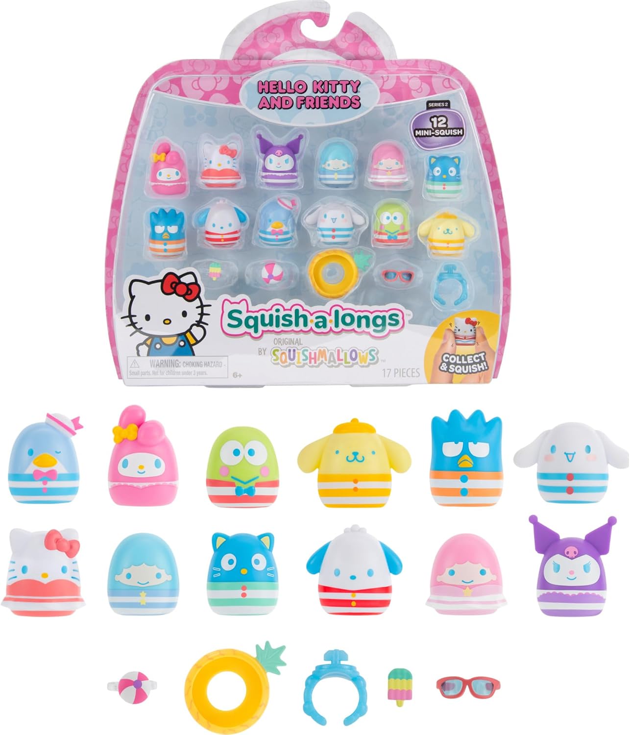 Squish-a-longs Hello Kitty and Friends Pool Party Mini-Squish + Accessory 12-Pack
