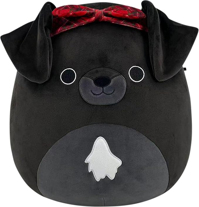 Squishmallows Original 12in Natty the Black Labrador Dog with Festive Red Bandana – Official Jazwares Holiday Plush (Medium-Sized)