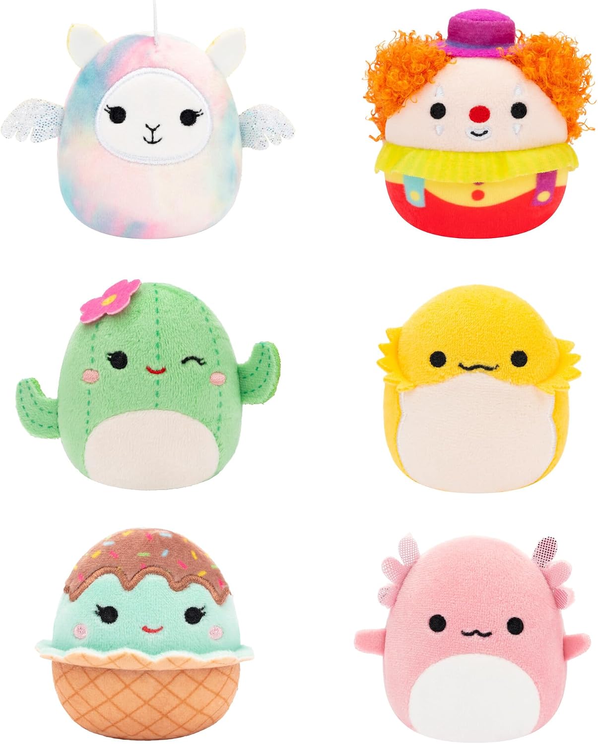 Squishmallows Original Micromallows 6-Pack – Archie Axolotl, Bimbi Clown, Lucy-May Llamapegacorn, Maritza Cactus, Maya Sundae, Rodry Bearded Dragon Squad 2