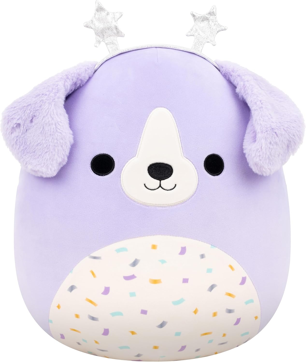 Squishmallows Original 14in Deontay the Purple Retriever with Birthday Confetti Belly and Star Headband – Official Jazwares Plush (Large)