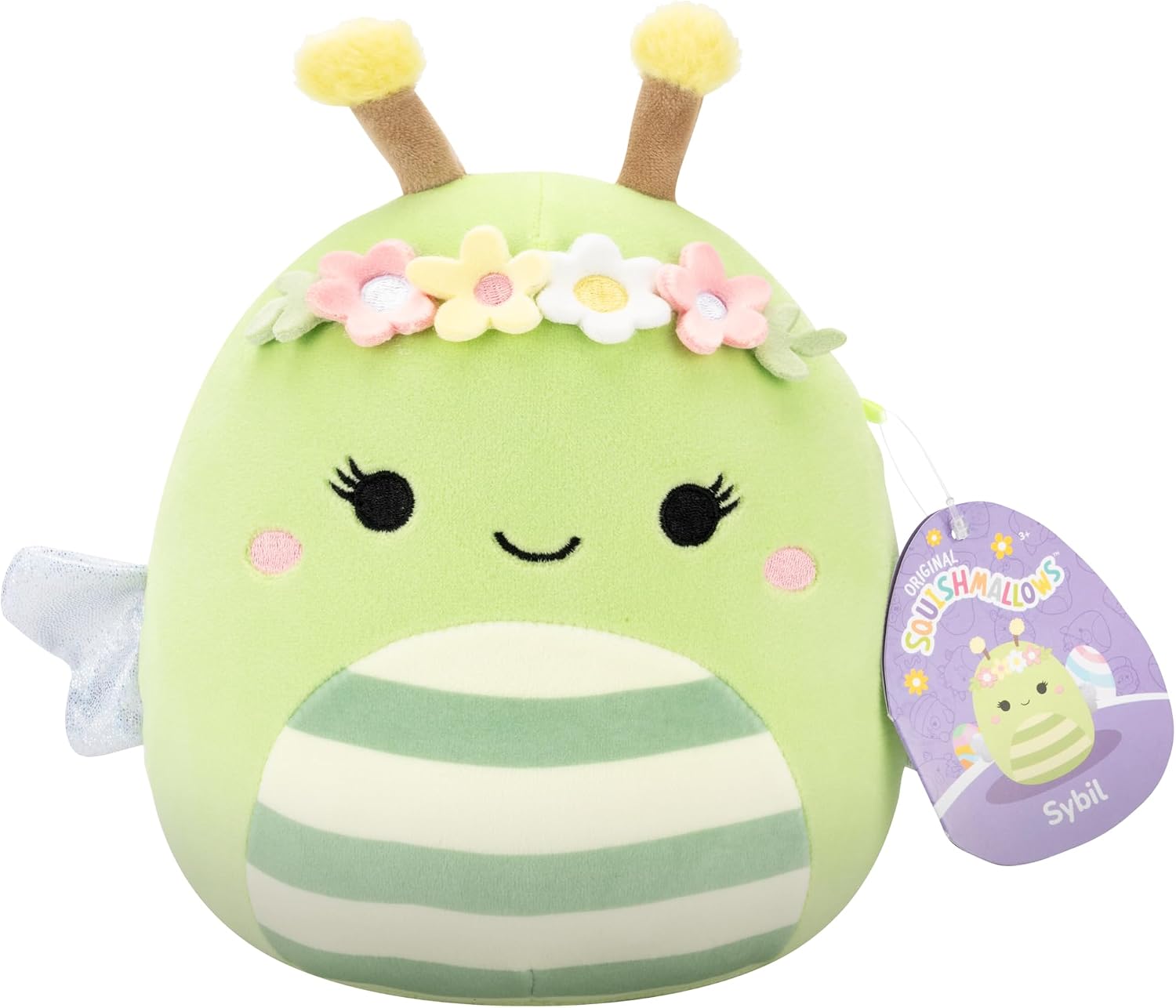 Squishmallows Original 14in Sybil the Green Bee with Flower Crown – Official Jazwares Plush (Large)
