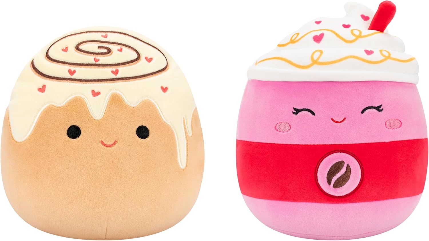 Squishmallows Original 8in Anita the Cinnamon Roll + 8in Beata the Pink Latte – Official Jazwares Valentine’s Plush 2-Pack (Little) Cinnamon Roll and Latte