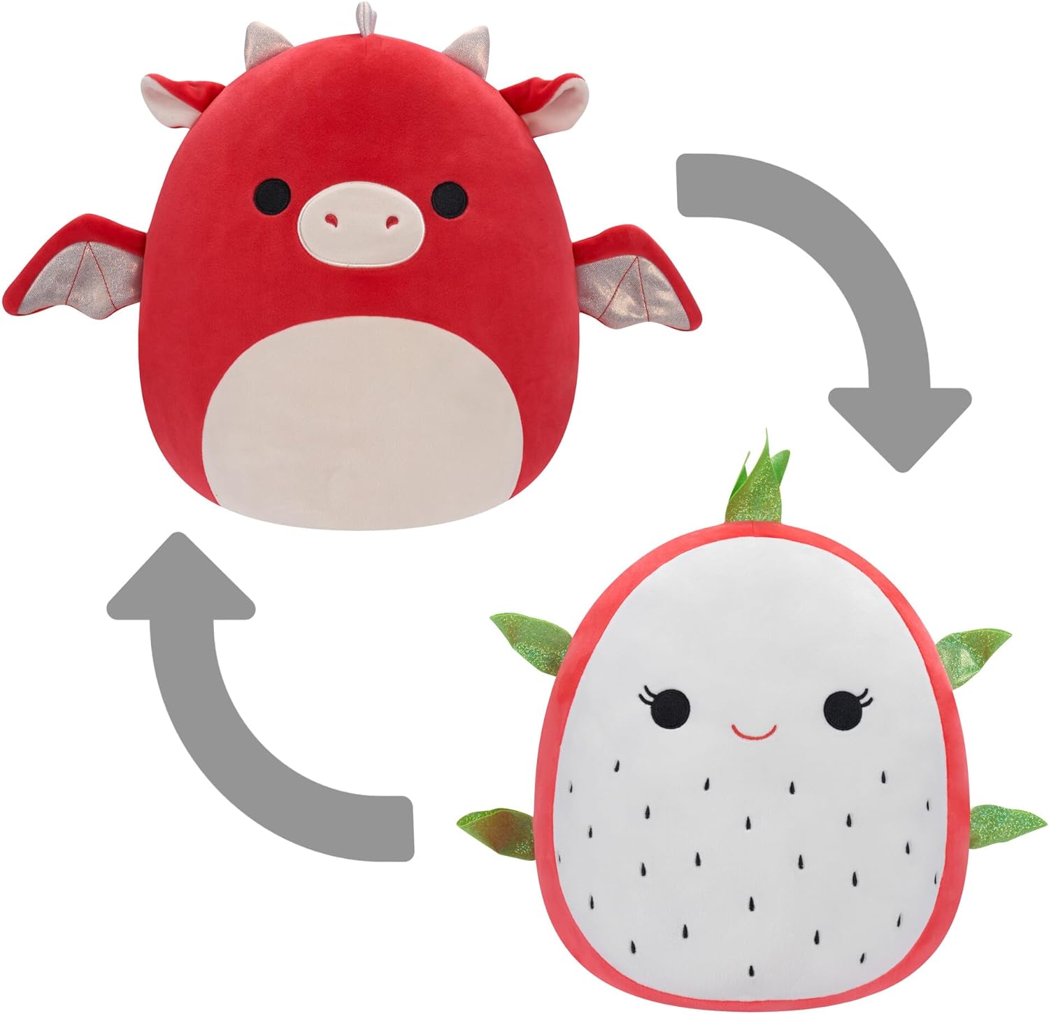 Squishmallows Original FlipAMallows 12in Dragonfruit and Dragon Flippable Plush - Official Jazwares Product (Medium) Dragonfruit & Red Dragon