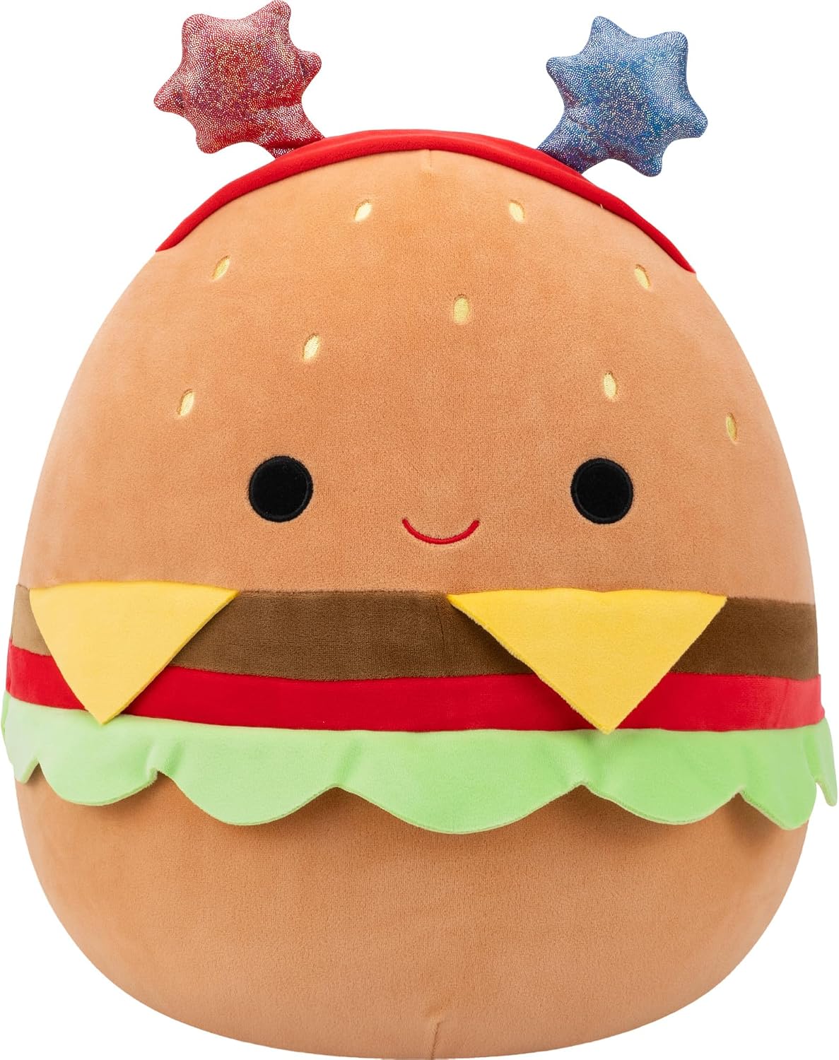 Squishmallows Original 14in Carl the Cheeseburger with Red and Blue Star Headband – Official Jazwares Plush (Large)