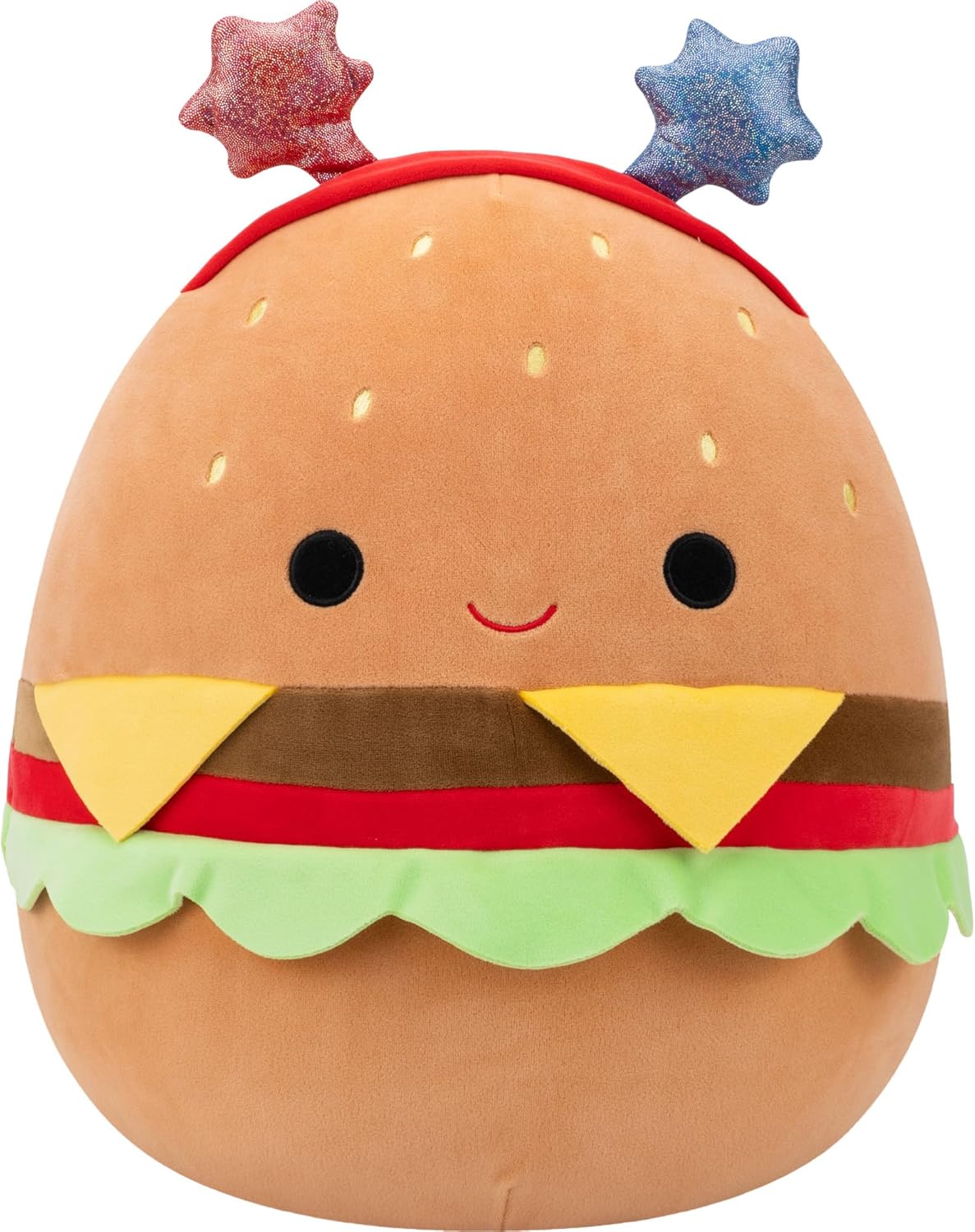 Squishmallows Original 14in Carl the Cheeseburger with Red and Blue Star Headband – Official Jazwares Plush (Large)