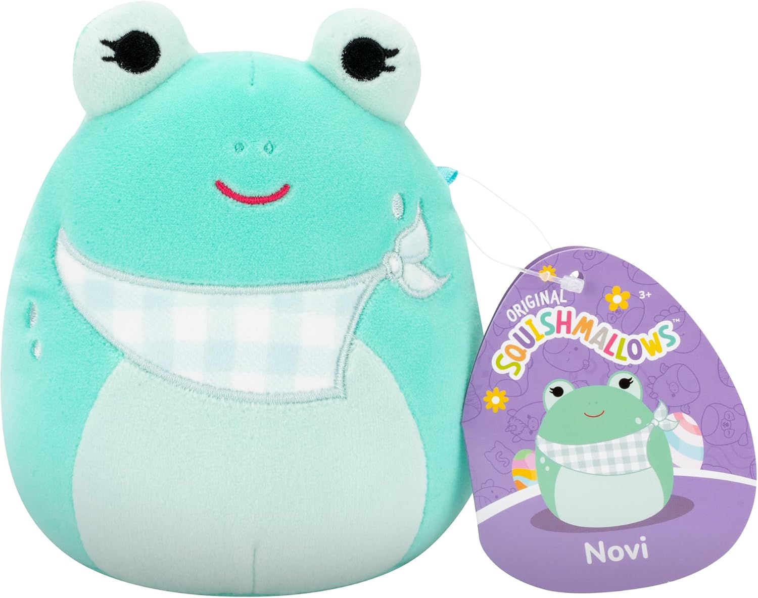Squishmallows Original 5in Novi the Teal Frog with Gingham Bandana – Official Jazwares Easter Plush (Little)