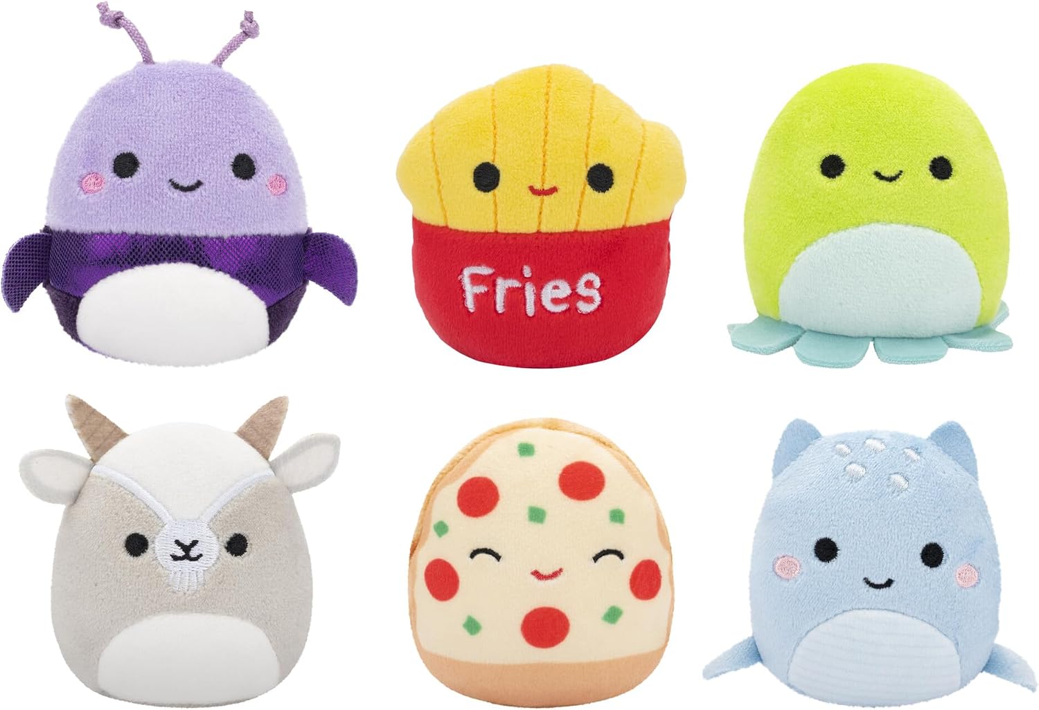 Squishmallows Original Micromallows 6-Pack – Axel Beetle, Lune Loch Ness Monster, Floyd French Fries, Orphie Octopus, Pep Pizza, Walker Goat Squad 4