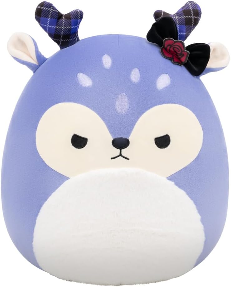 Squishmallows Original 14in Binoche the Purple Fawn with Plaid Antlers and Bow – Official Jazwares Plush (Large)