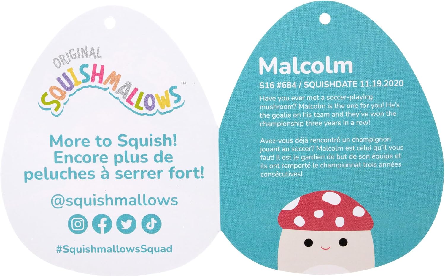 Squishmallows Original 16-Inch Malcolm Mushroom - Official Jazwares Large Plush
