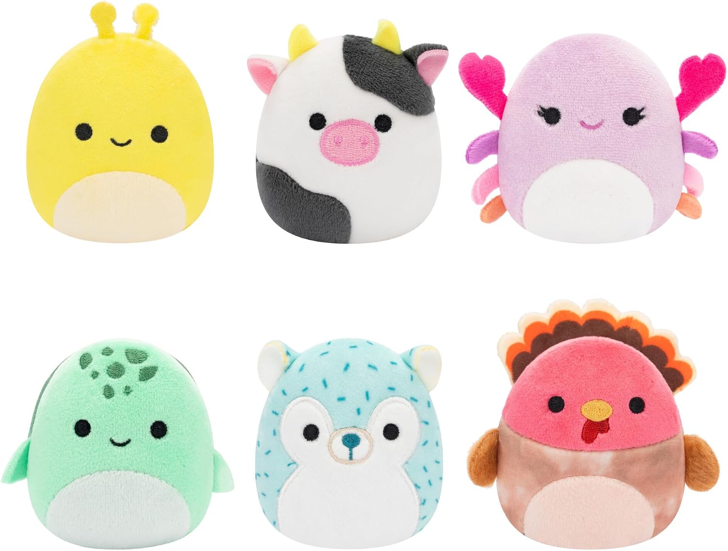 Squishmallows Original Micromallows 6-Pack – Cailey Crab, Cole Turtle, Connor Cow, GAVI Turkey, Hasani Hedgehog, Zarina Banana Slug Squad 3