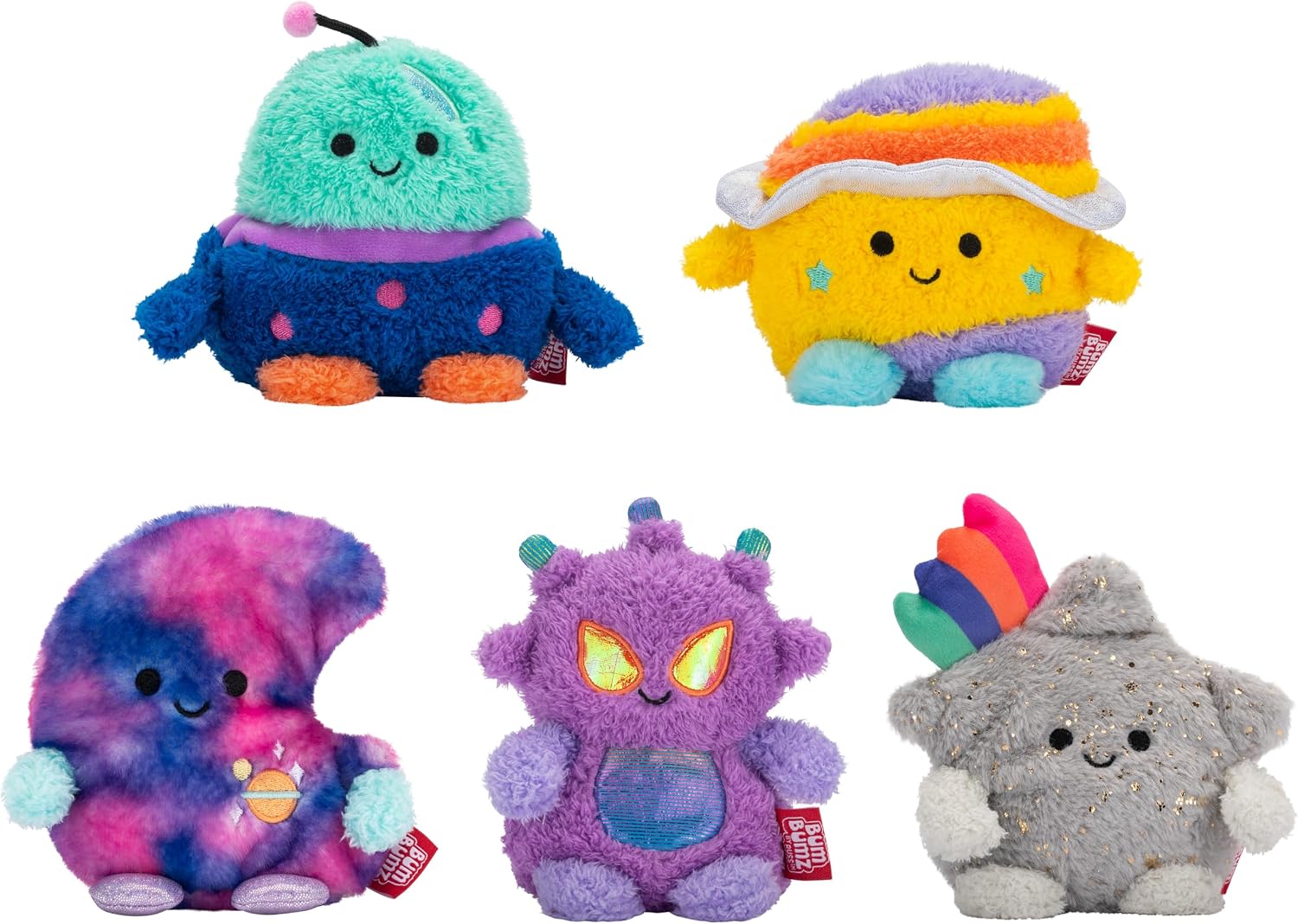 BumBumz 4.5-inch CosmicBumz Plush 5-Pack - Cosmic Shooting Star Sandra, Martian Major, Cosmic Moon Mo, Rocket Ship Rafa, Saturn Santino - from The Makers of Original Squishmallows